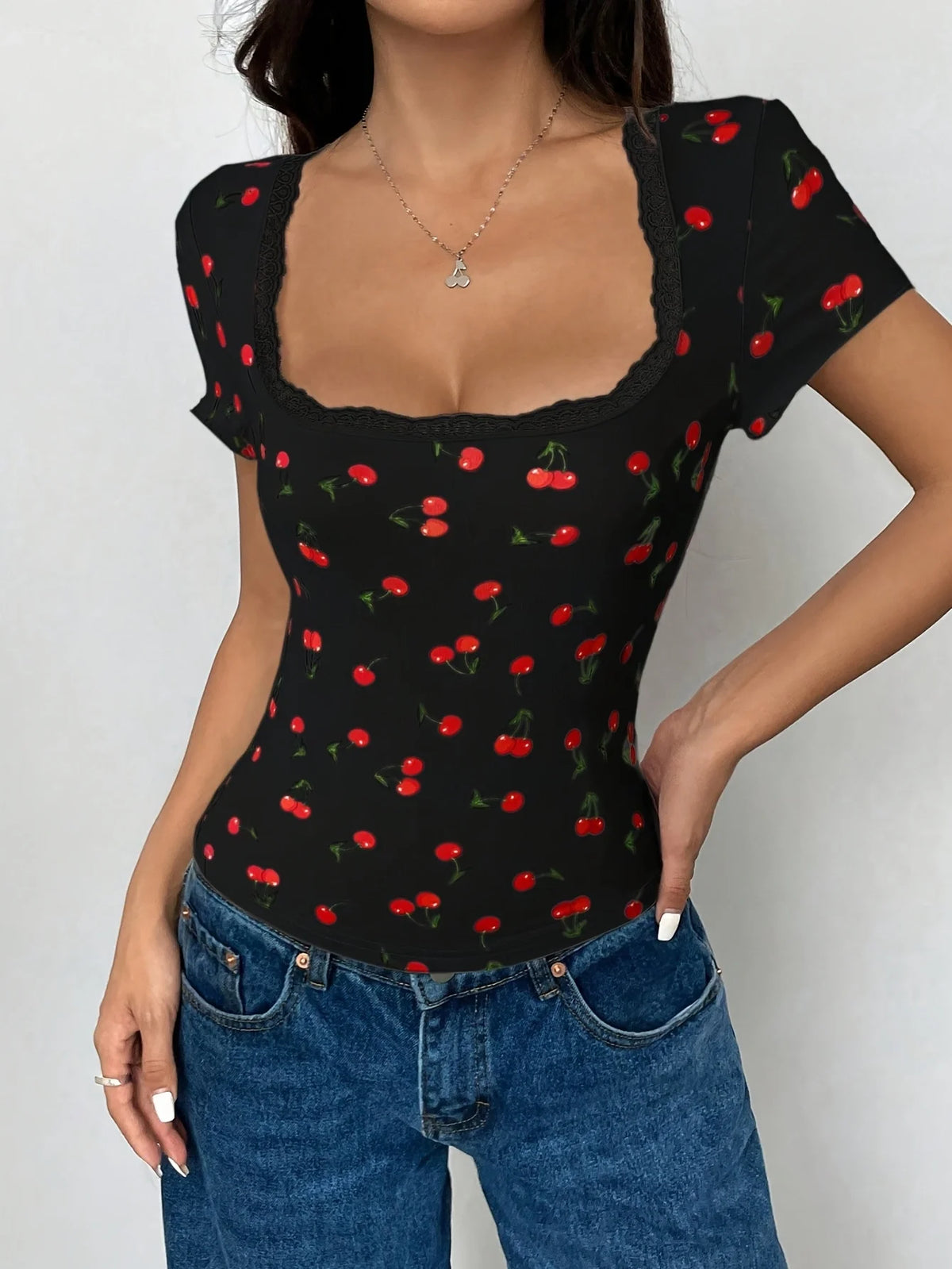Floral Lace-Trim Crop Top
