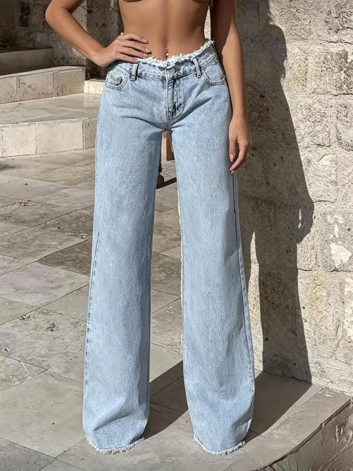 Raw-Hem Straight-Leg Jeans