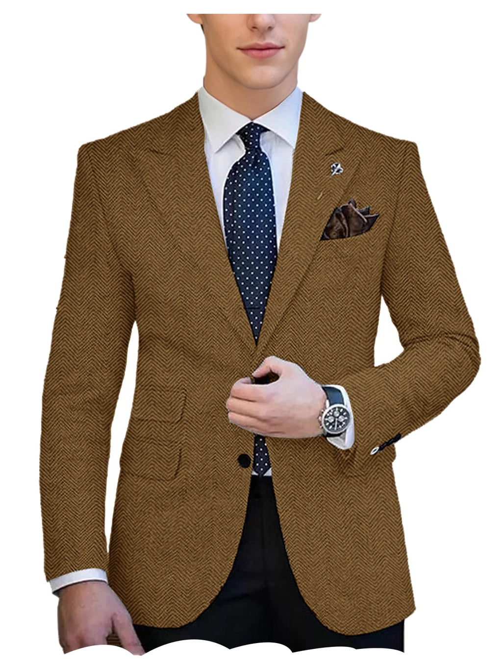 Herringbone Tweed Single-Breasted Blazer