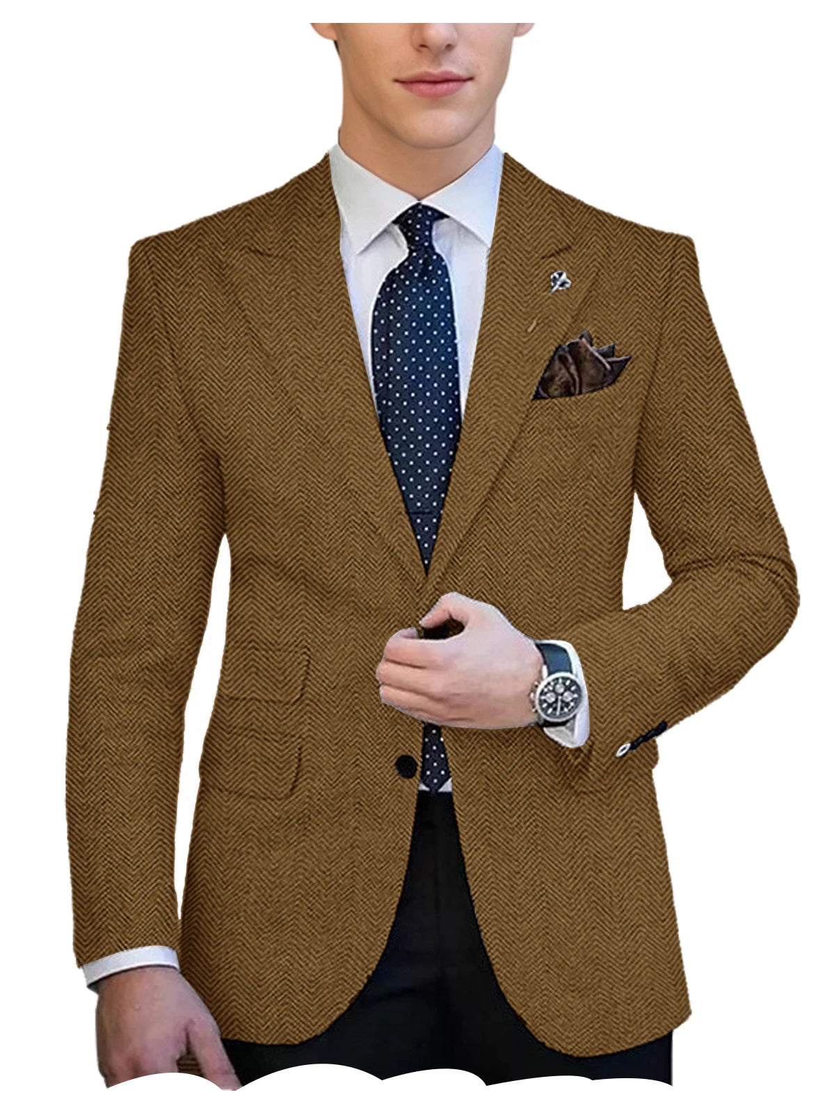 Herringbone Tweed Single-Breasted Blazer