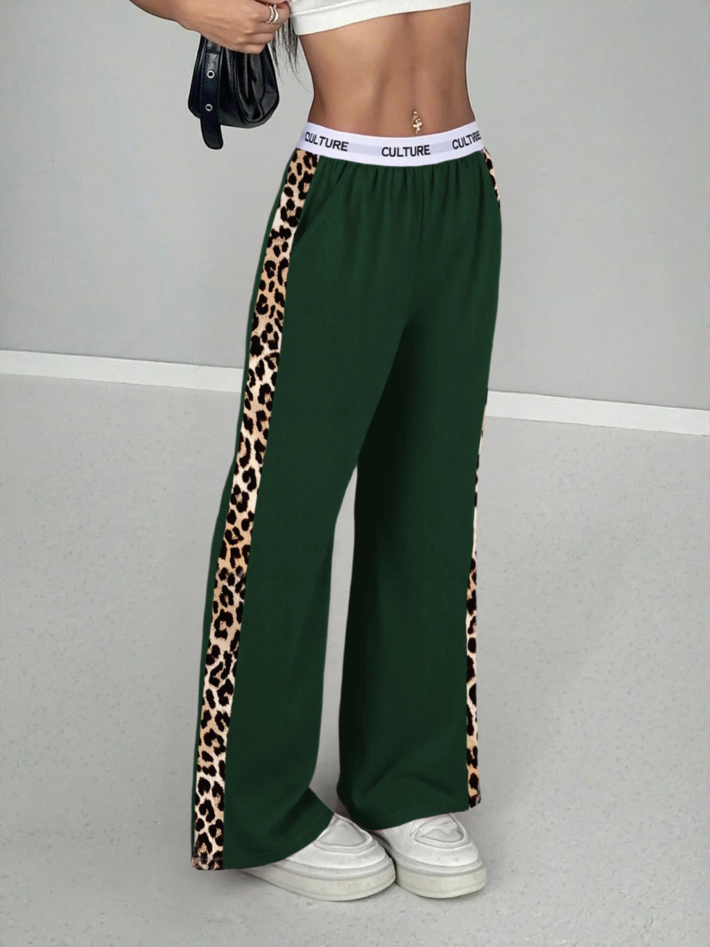 Leopard Side-Stripe Wide-Leg Trousers