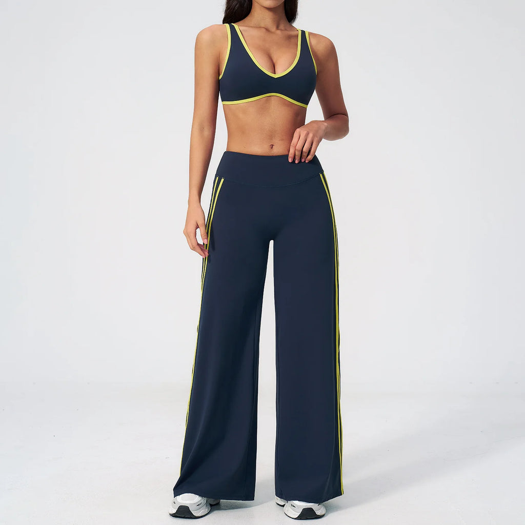 Nylon Striped Sleeveless True-To-Size Fit Two-Piece Yoga Set