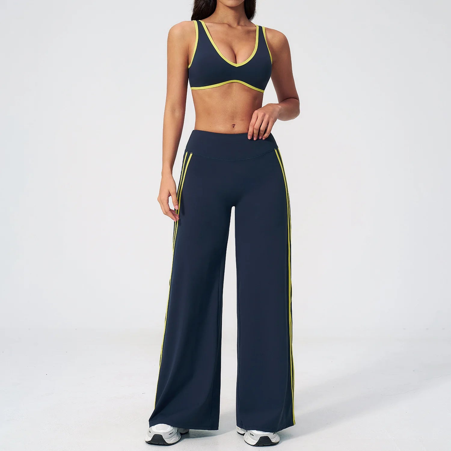 Nylon Striped Sleeveless True-To-Size Fit Two-Piece Yoga Set