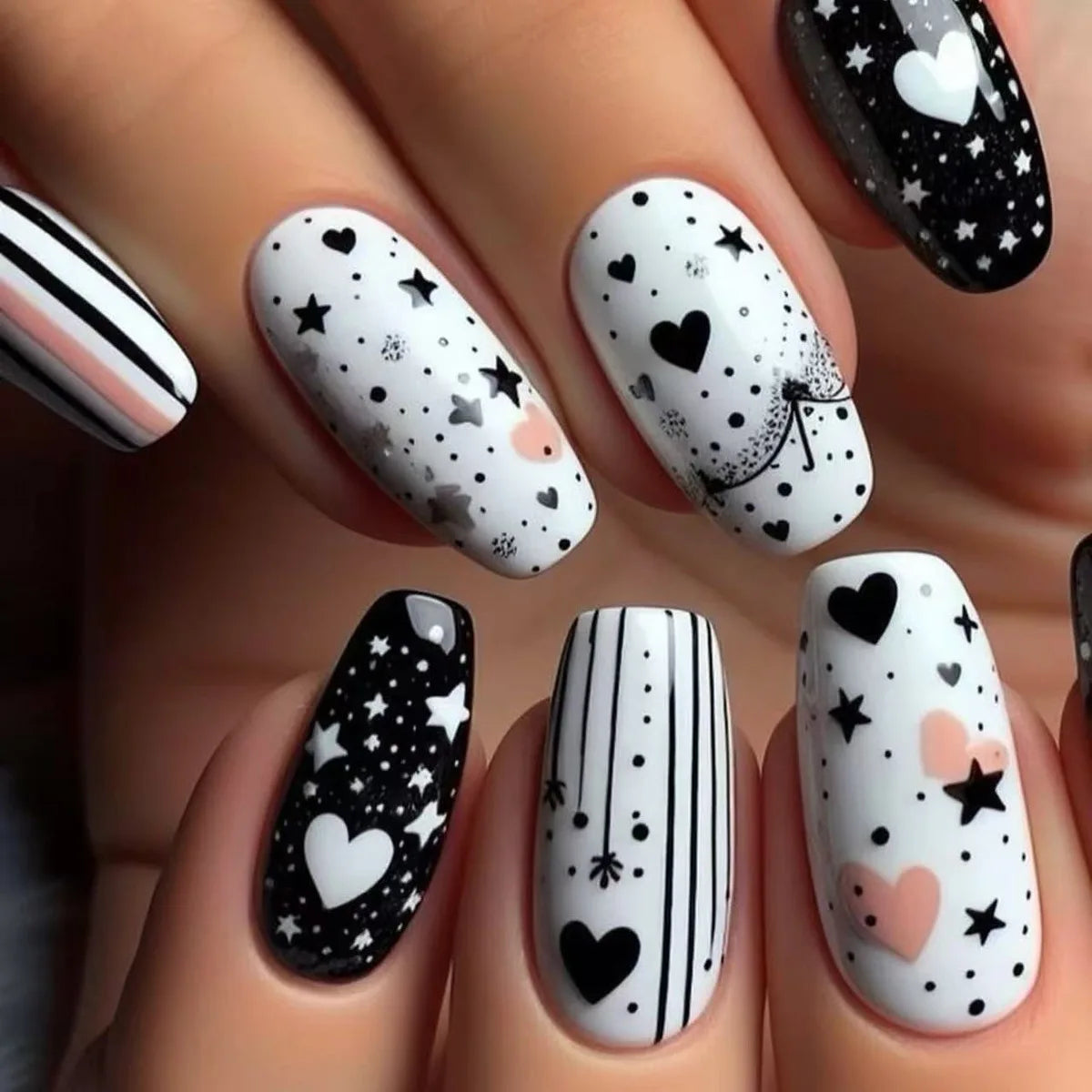Mid-length French False Nails Leopard