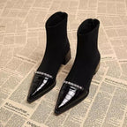 Rhinestone Pointed Toe Ankle Boots