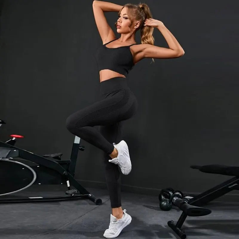 Nylon Geometric Print Sleeveless Two-Piece Yoga Set