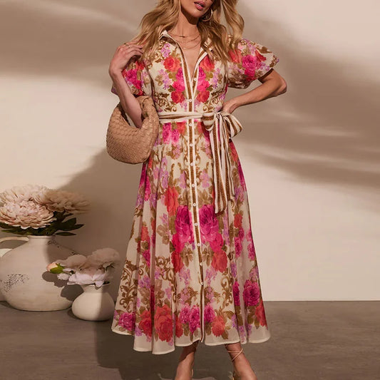Bohemian Floral Lace-Up Summer Dress