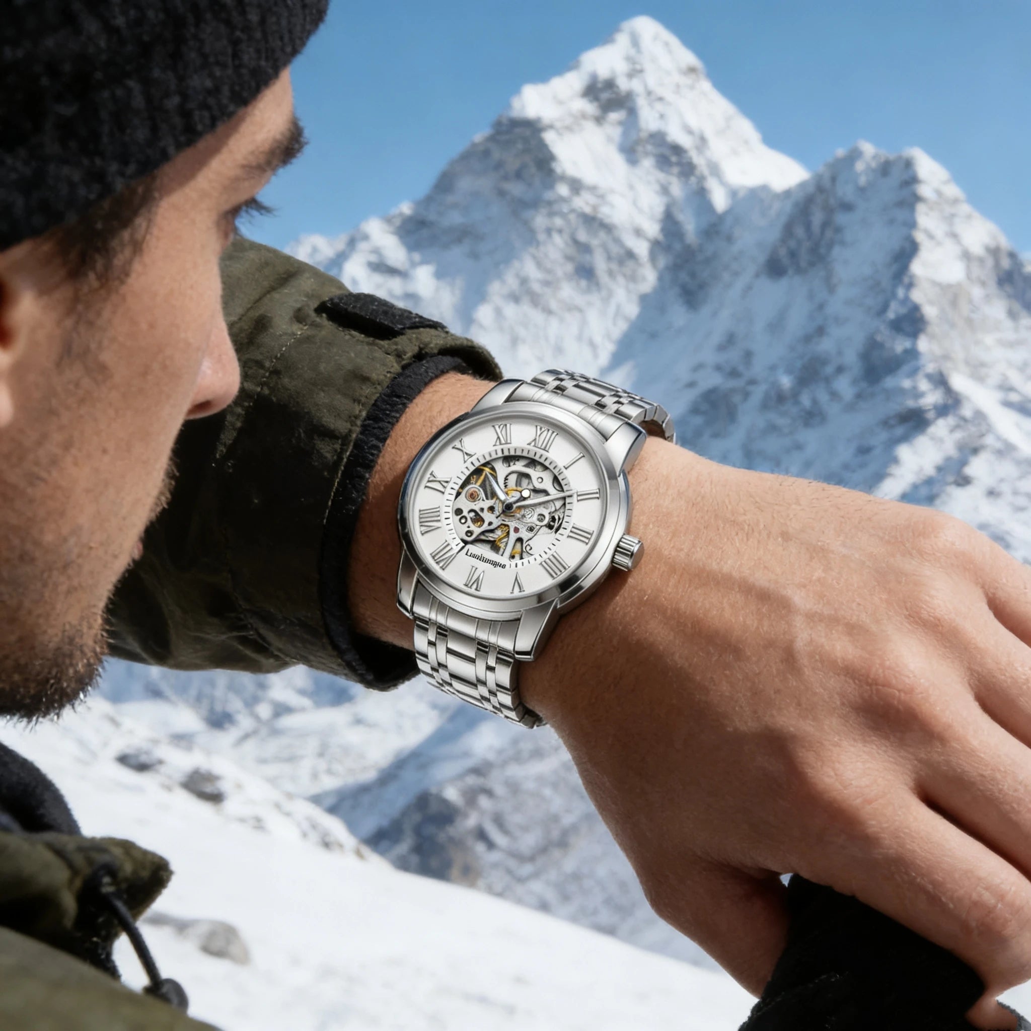 AOKULASIC Skeleton Leather Automatic Watch