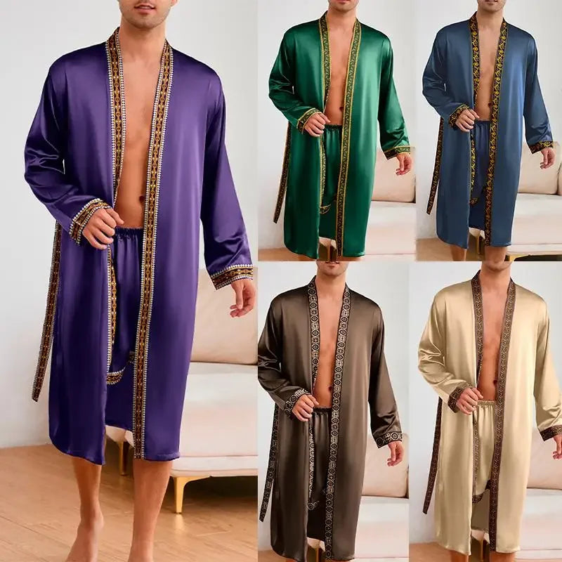 Ice Silk Pajamas 2Pcs Bathrobe