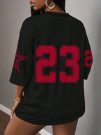 Blended Letter Print V-Neck True-To-Size Fit T-Shirt