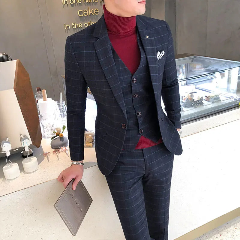 Luxury Check Three-Piece Office Suit