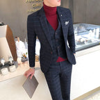 Luxury Check Three-Piece Office Suit