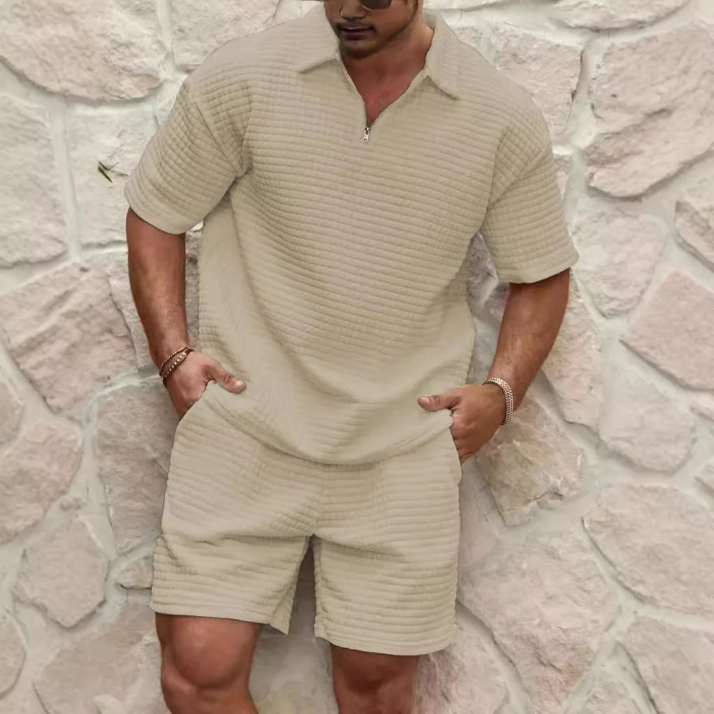 Waffle Polo Short-Sleeve Sports Set