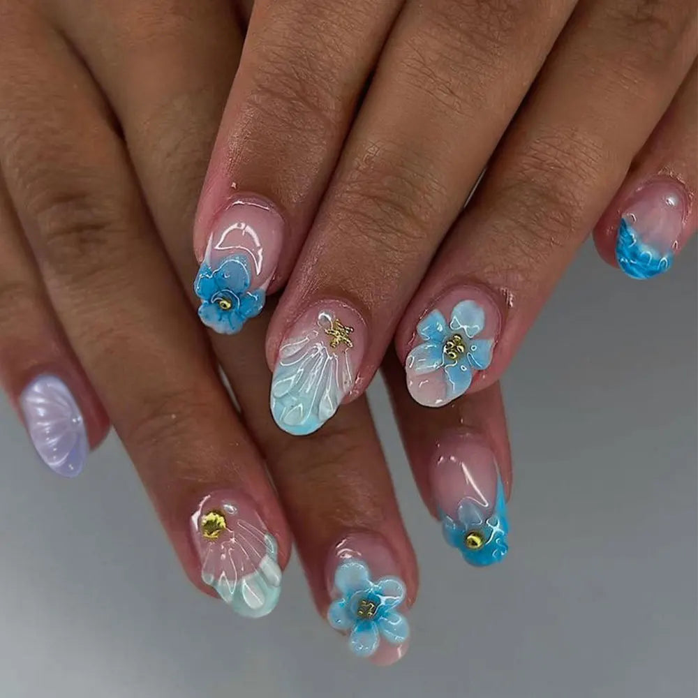 Almond 3d gel nails Whale