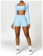 Nylon Solid Long Sleeve Two-Piece Yoga Set