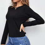 Broadcloth Solid Crew Neck Long Sleeve Top