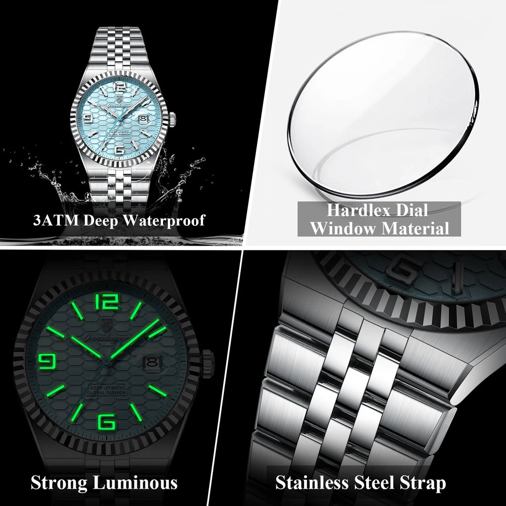 POEDAGAR Gold Green Quartz Watch