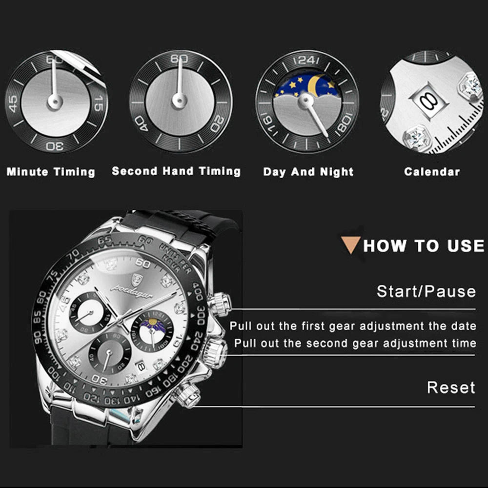 POEDAGAR Military Chronograph Silicone Watch