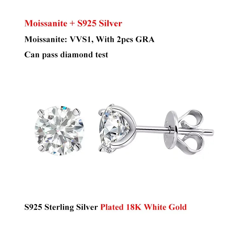 Moissanite Screw Back Stud Earrings