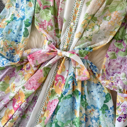 Vintage Print High Collar Maxi Dress