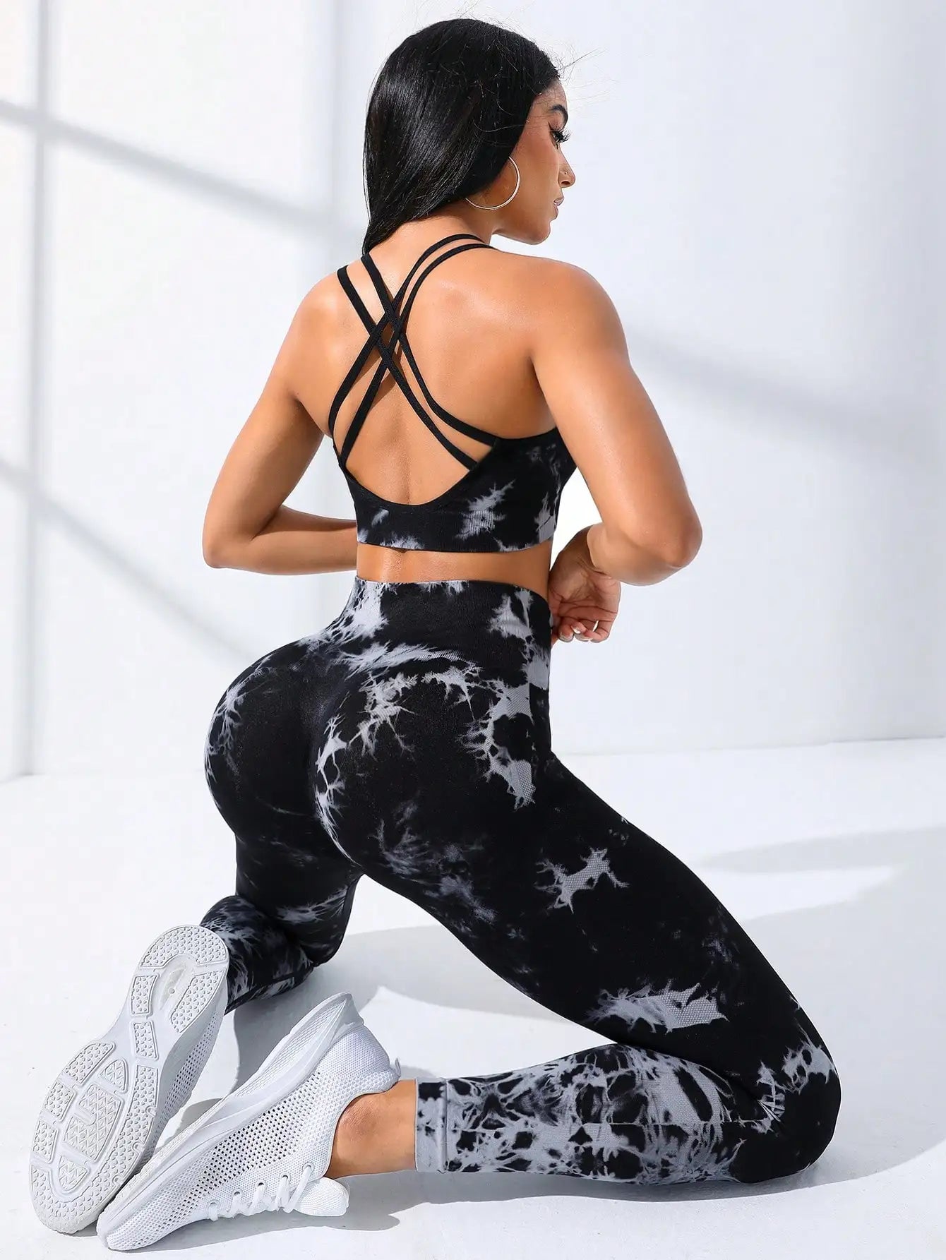 Checkered Seamless High-Waist Two-Piece Yoga Set