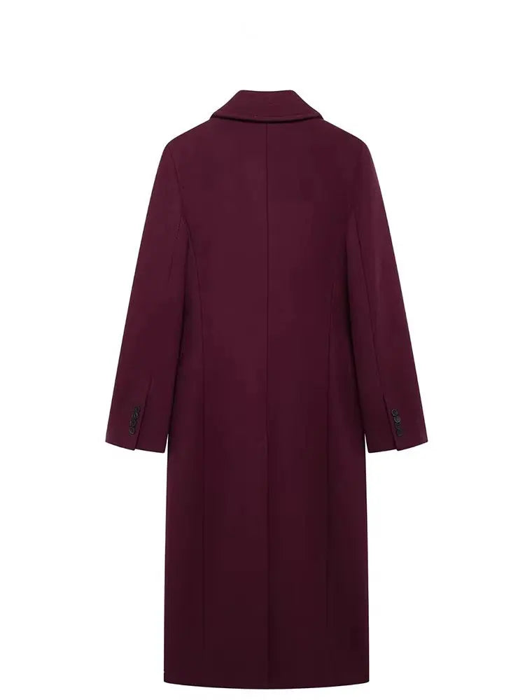 Women’s Burgundy Double-Breasted Coat