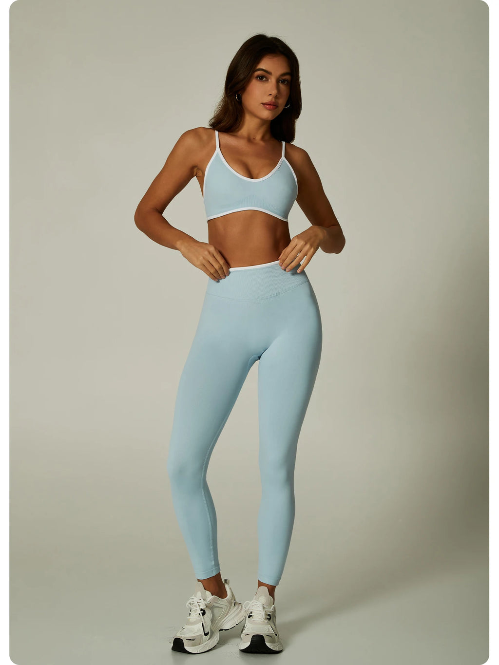 Nylon Solid Elastic Waist Two-Piece Yoga Set