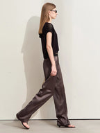 AMII Letter Embroidery Wide-Leg Trousers