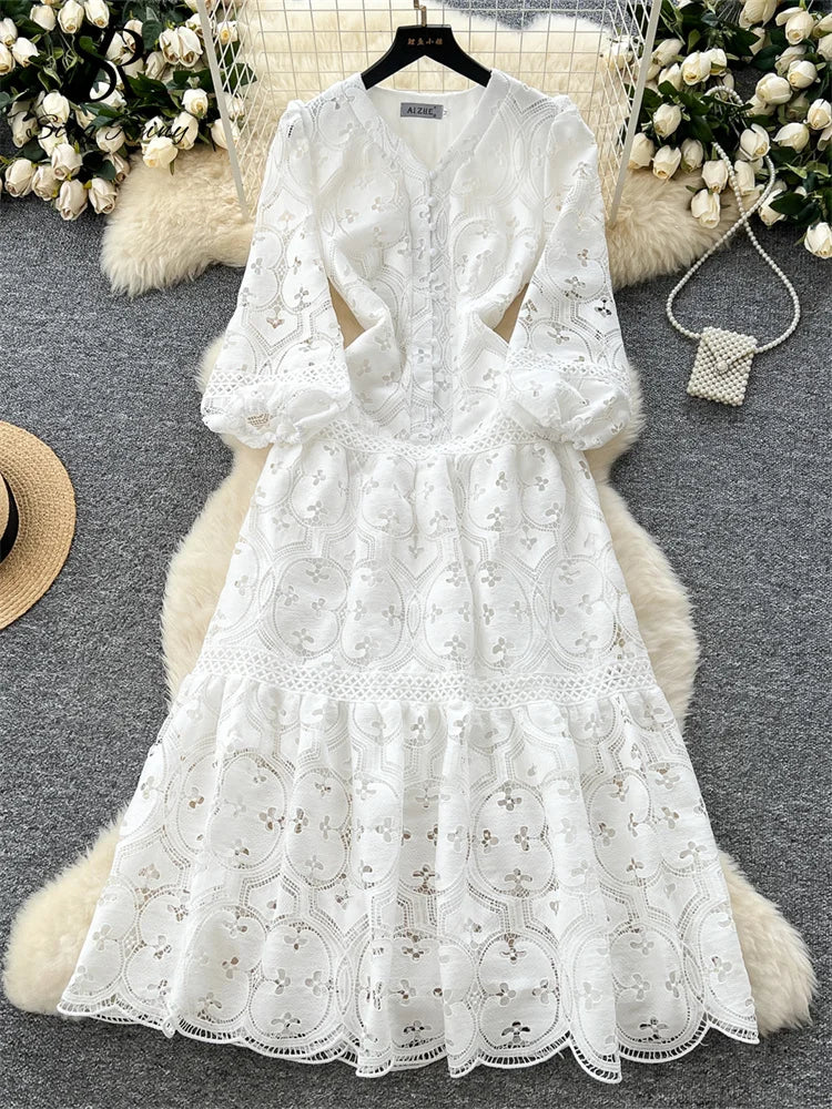 SINGREINY French Vacation Lace Hollow