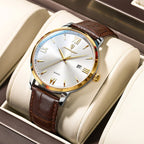 POEDAGAR Gold Leather Quartz Watch