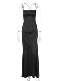 Black Satin Bandage Maxi Dress