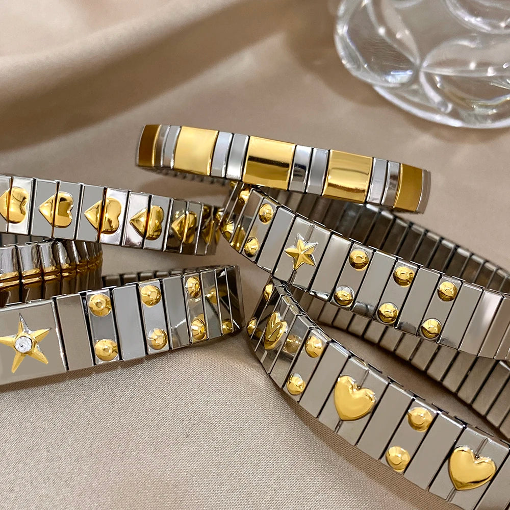 Vintage Heart Star Bangle Bracelet