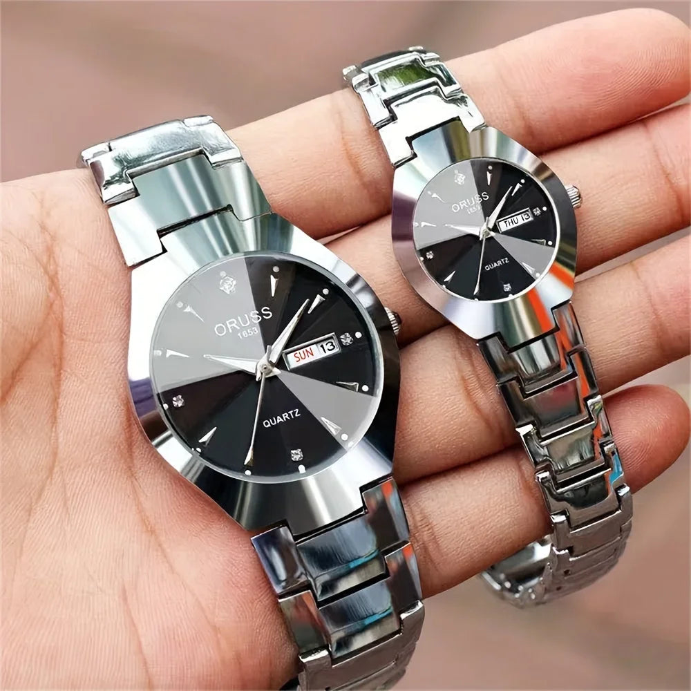 Couples Dial Cutting Quartz Watch