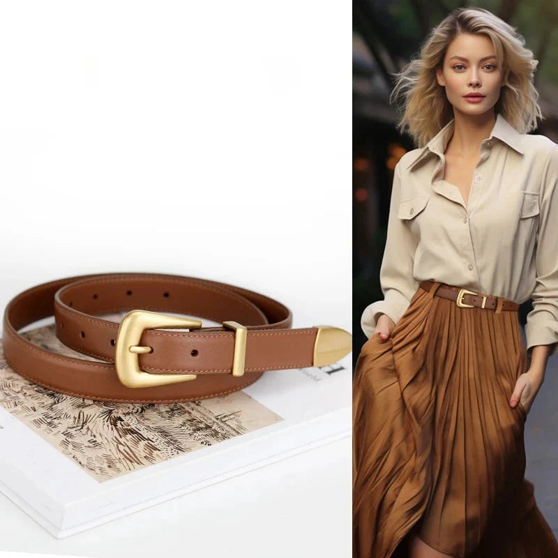 Burgundy Leather Belt with Gold Buckle
