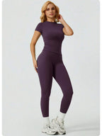 Everyday Nylon Solid Elastic Waist Two-Piece Yoga Set