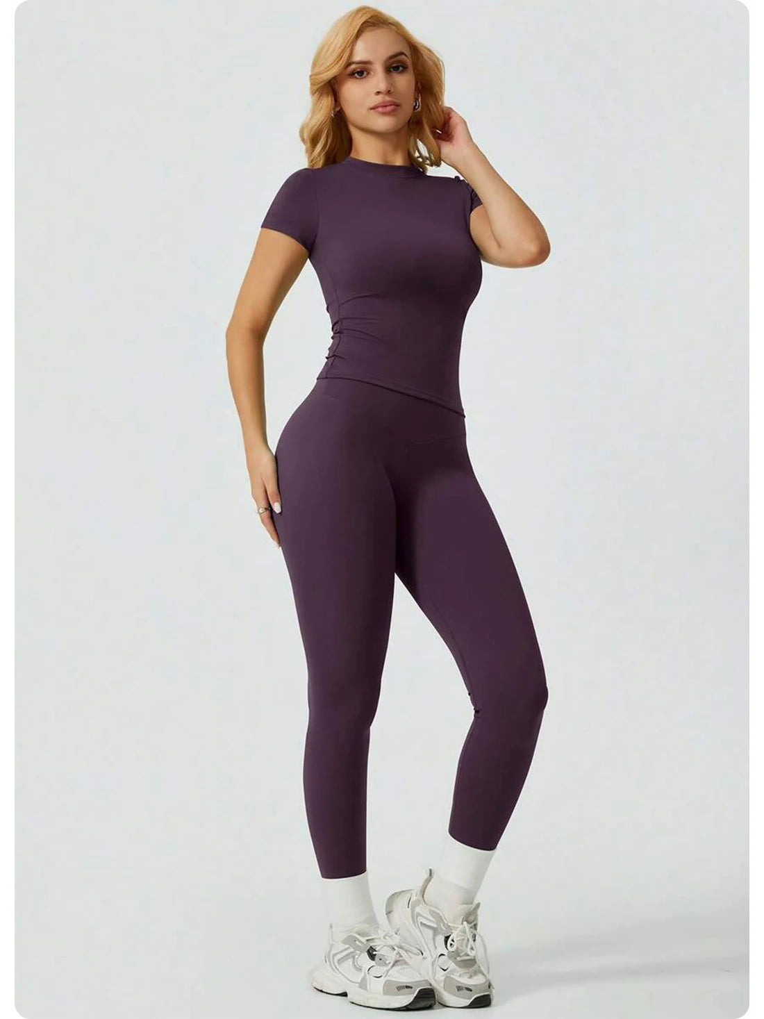 Everyday Nylon Solid Elastic Waist Two-Piece Yoga Set