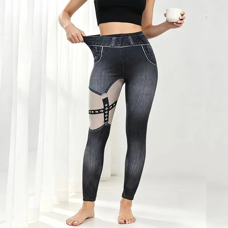 Faux Denim Print Leggings