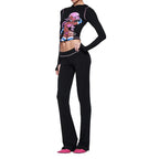 Blended Graphic Print Zip Front Two-Piece Yoga Set