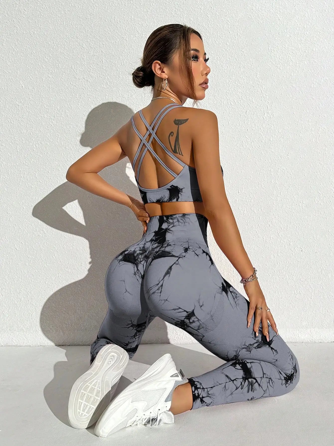 Checkered Seamless High-Waist Two-Piece Yoga Set