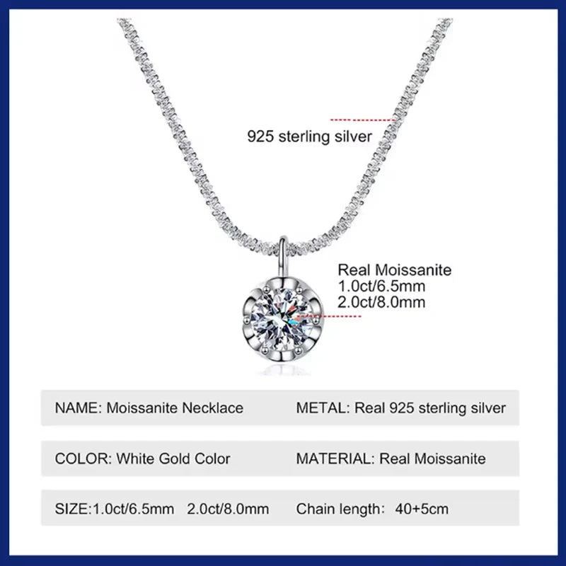 Crown Moissanite Silver Necklace