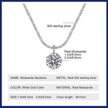Crown Moissanite Silver Necklace