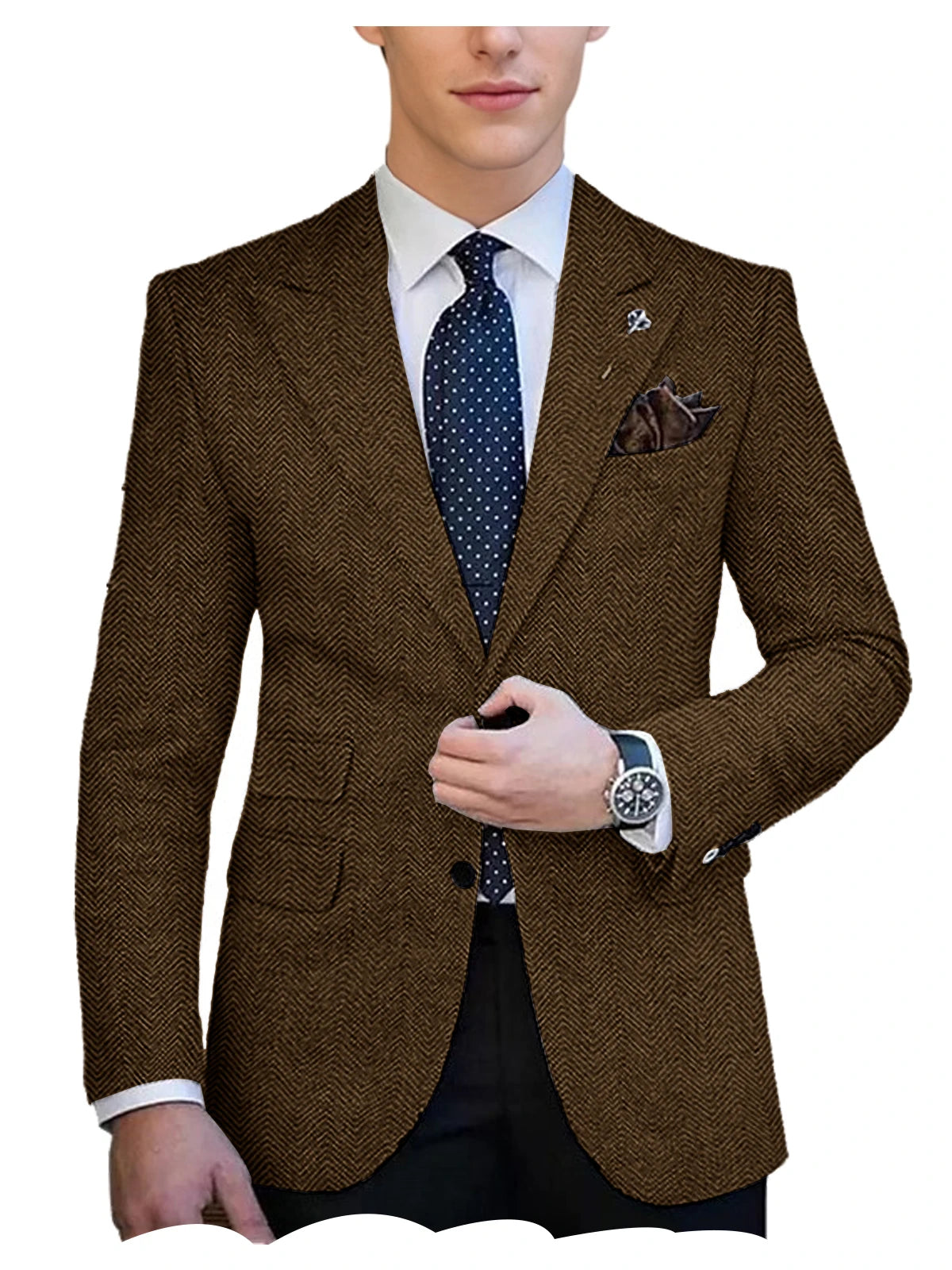 Herringbone Tweed Single-Breasted Blazer