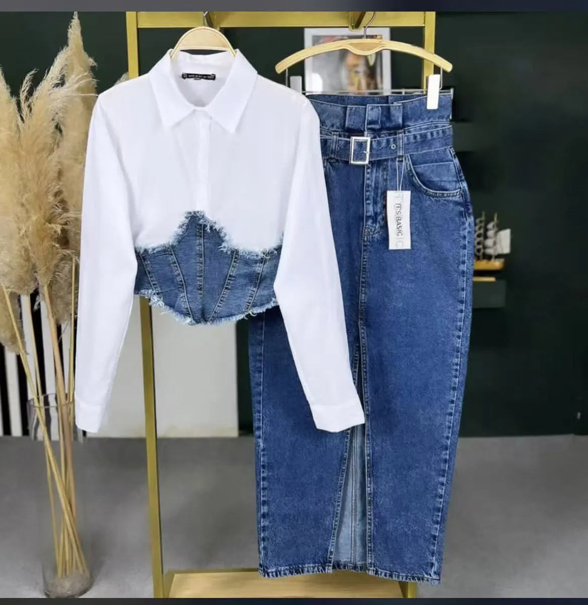 Women Patchwork Denim Outfit