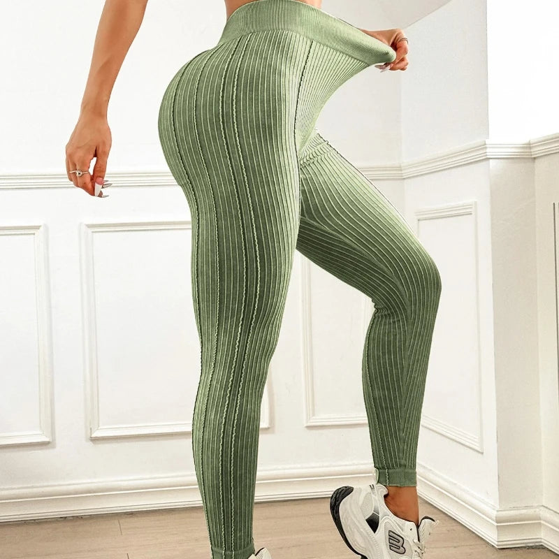 Sand-Washed Ribbed V-Waistband Leggings