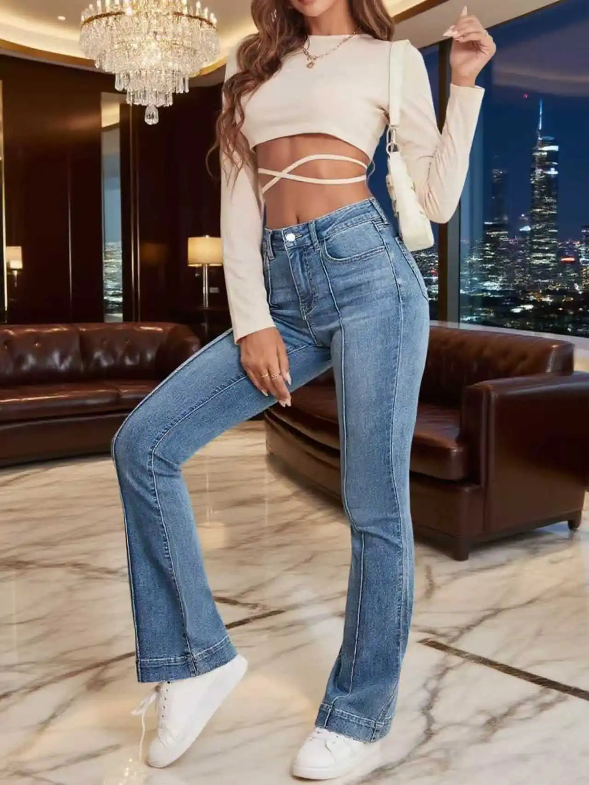 Seam-Detail Bootcut Flared Jeans