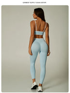 Nylon Solid Elastic Waist Two-Piece Yoga Set