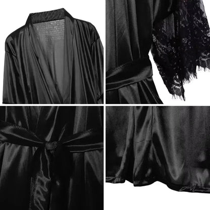 Women's Sexy Silky Satin Night Gown Robe with G-String