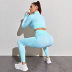 Polyester Long Sleeve True-To-Size Fit Two-Piece Yoga Set