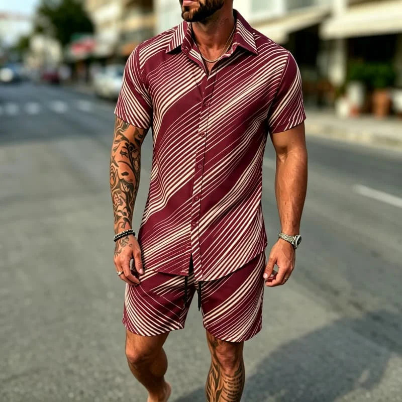Striped Printed Shirt Shorts Set