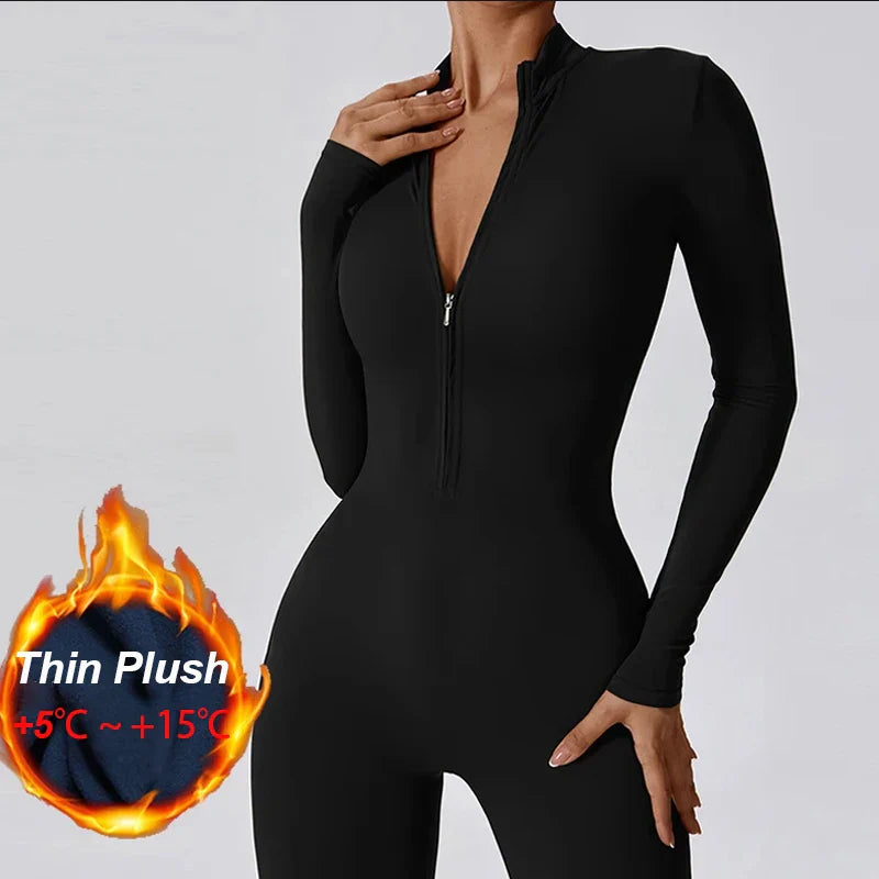 Long Sleeve Fleece Workout Jumpsuit